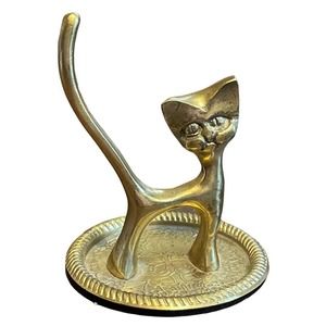 Solid Brass Cat Ring Jewelry Holder Long tail Heavy Kitty Kitten India Collect
